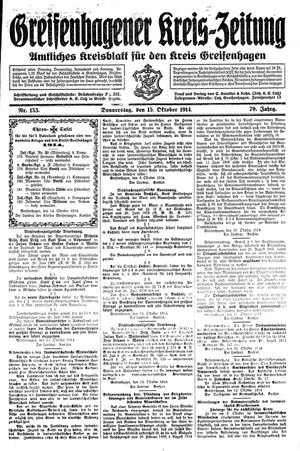 Greifenhagener Kreiszeitung vom 15.10.1914