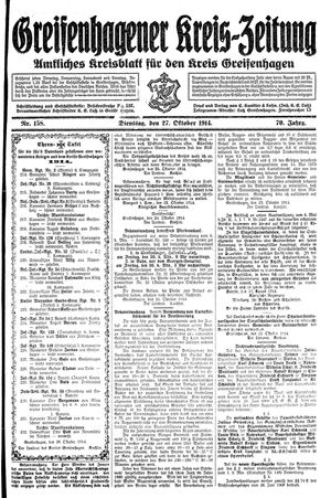 Greifenhagener Kreiszeitung vom 27.10.1914