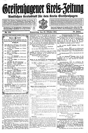 Greifenhagener Kreiszeitung vom 29.10.1914