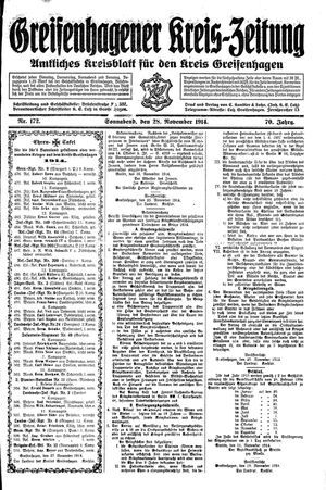 Greifenhagener Kreiszeitung vom 28.11.1914