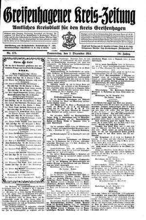 Greifenhagener Kreiszeitung vom 03.12.1914