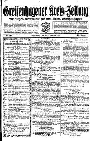 Greifenhagener Kreiszeitung vom 17.12.1914