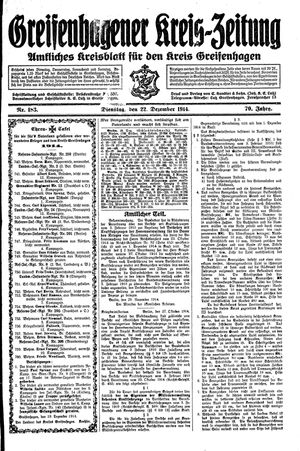 Greifenhagener Kreiszeitung vom 22.12.1914