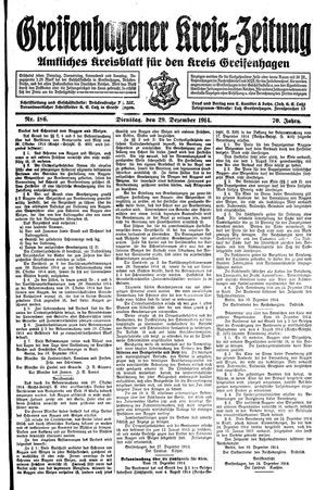 Greifenhagener Kreiszeitung vom 29.12.1914