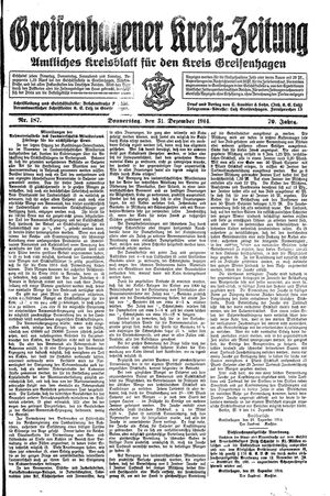 Greifenhagener Kreiszeitung vom 31.12.1914