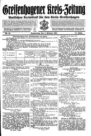 Greifenhagener Kreiszeitung vom 04.02.1915