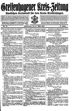 Greifenhagener Kreiszeitung vom 18.03.1915