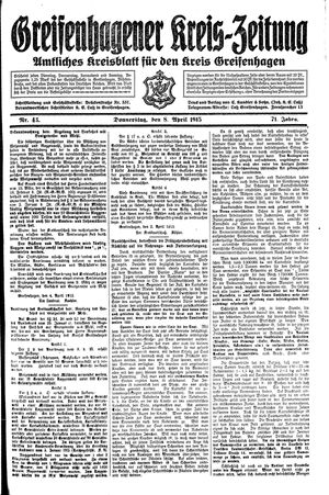 Greifenhagener Kreiszeitung vom 08.04.1915
