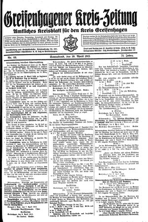 Greifenhagener Kreiszeitung vom 10.04.1915