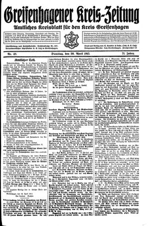 Greifenhagener Kreiszeitung vom 20.04.1915