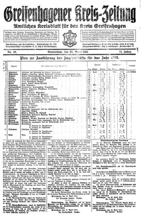 Greifenhagener Kreiszeitung vom 22.04.1915