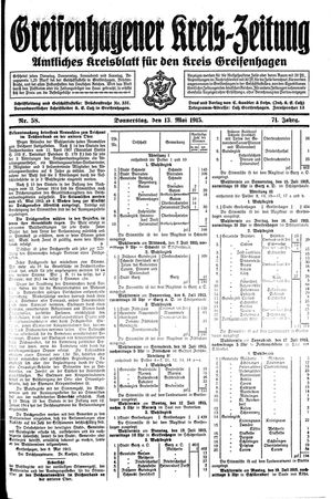 Greifenhagener Kreiszeitung vom 13.05.1915