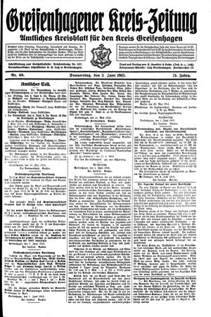 Greifenhagener Kreiszeitung vom 03.06.1915