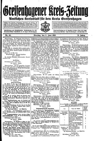 Greifenhagener Kreiszeitung vom 08.06.1915
