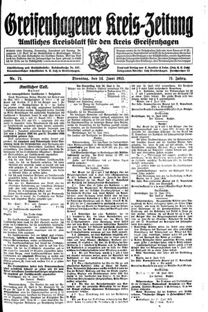 Greifenhagener Kreiszeitung vom 14.06.1915