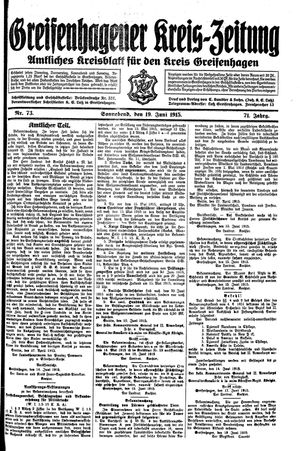 Greifenhagener Kreiszeitung vom 19.06.1915