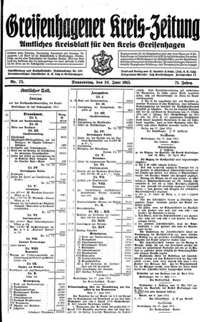 Greifenhagener Kreiszeitung vom 24.06.1915