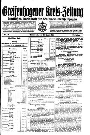 Greifenhagener Kreiszeitung vom 26.06.1915