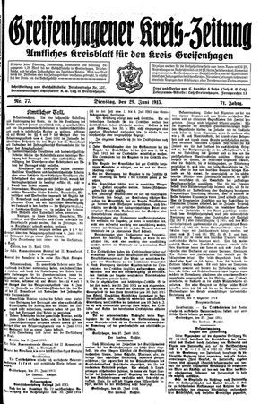 Greifenhagener Kreiszeitung vom 29.06.1915