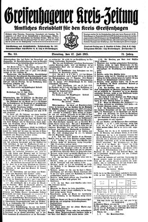 Greifenhagener Kreiszeitung on Jul 12, 1915