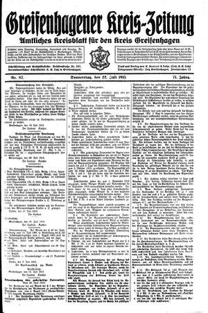 Greifenhagener Kreiszeitung vom 22.07.1915
