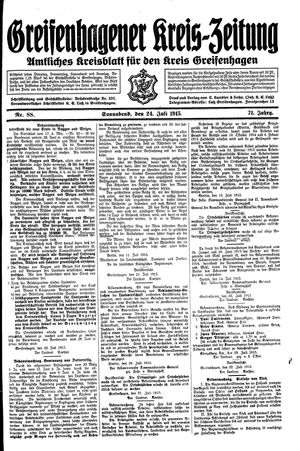 Greifenhagener Kreiszeitung vom 24.07.1915