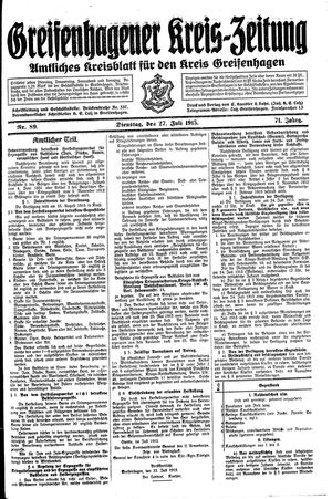 Greifenhagener Kreiszeitung vom 27.07.1915
