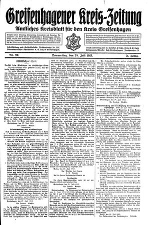 Greifenhagener Kreiszeitung vom 29.07.1915