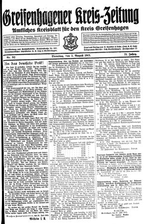 Greifenhagener Kreiszeitung vom 03.08.1915