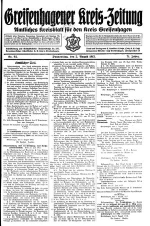 Greifenhagener Kreiszeitung vom 05.08.1915