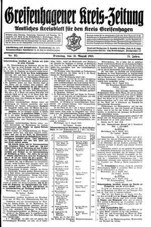 Greifenhagener Kreiszeitung vom 10.08.1915