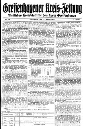 Greifenhagener Kreiszeitung vom 12.08.1915