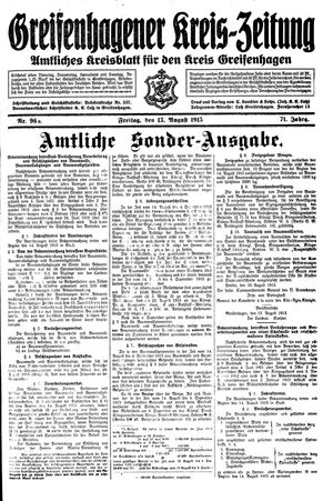 Greifenhagener Kreiszeitung vom 13.08.1915