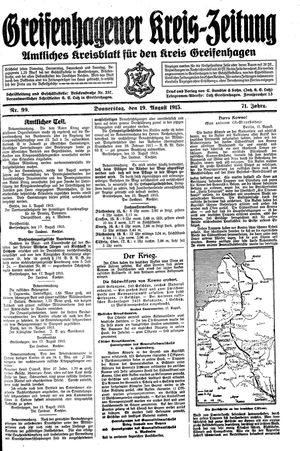 Greifenhagener Kreiszeitung vom 19.08.1915
