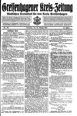 Greifenhagener Kreiszeitung vom 23.08.1915