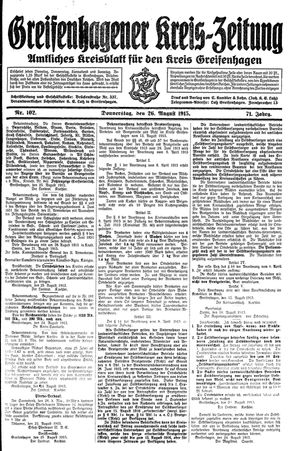 Greifenhagener Kreiszeitung vom 26.08.1915