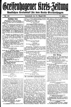 Greifenhagener Kreiszeitung vom 28.08.1915