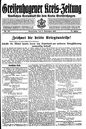 Greifenhagener Kreiszeitung vom 02.09.1915