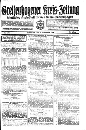 Greifenhagener Kreiszeitung vom 11.09.1915