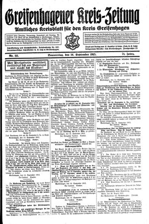 Greifenhagener Kreiszeitung vom 16.09.1915