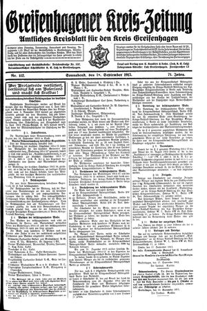 Greifenhagener Kreiszeitung vom 18.09.1915