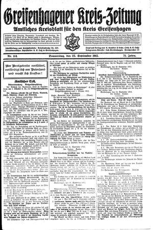Greifenhagener Kreiszeitung vom 23.09.1915