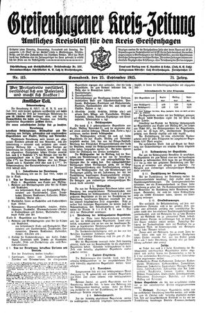 Greifenhagener Kreiszeitung on Sep 25, 1915