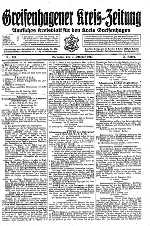 Greifenhagener Kreiszeitung vom 05.10.1915