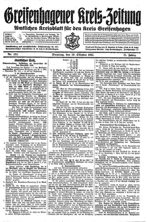 Greifenhagener Kreiszeitung vom 19.10.1915