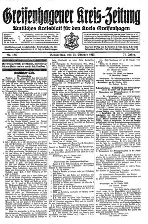 Greifenhagener Kreiszeitung vom 21.10.1915