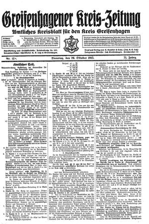 Greifenhagener Kreiszeitung vom 26.10.1915