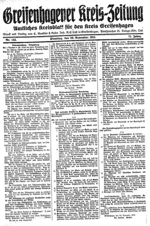 Greifenhagener Kreiszeitung vom 30.11.1915