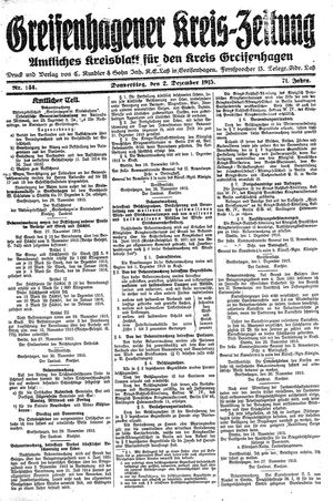 Greifenhagener Kreiszeitung vom 02.12.1915