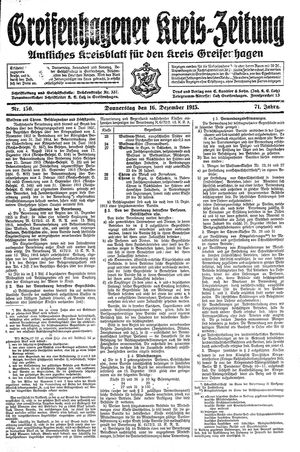 Greifenhagener Kreiszeitung vom 16.12.1915